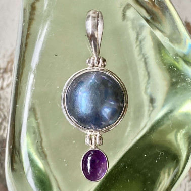 PD 13965 B-PL-(HANDMADE 925 BALI STERLING SILVER PENDANTS WITH MABE AND AMETHYST)